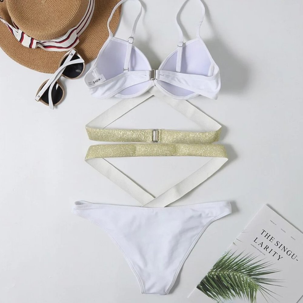 White Foil Crossover Detail Push up Bikini - Picture 6 of 6